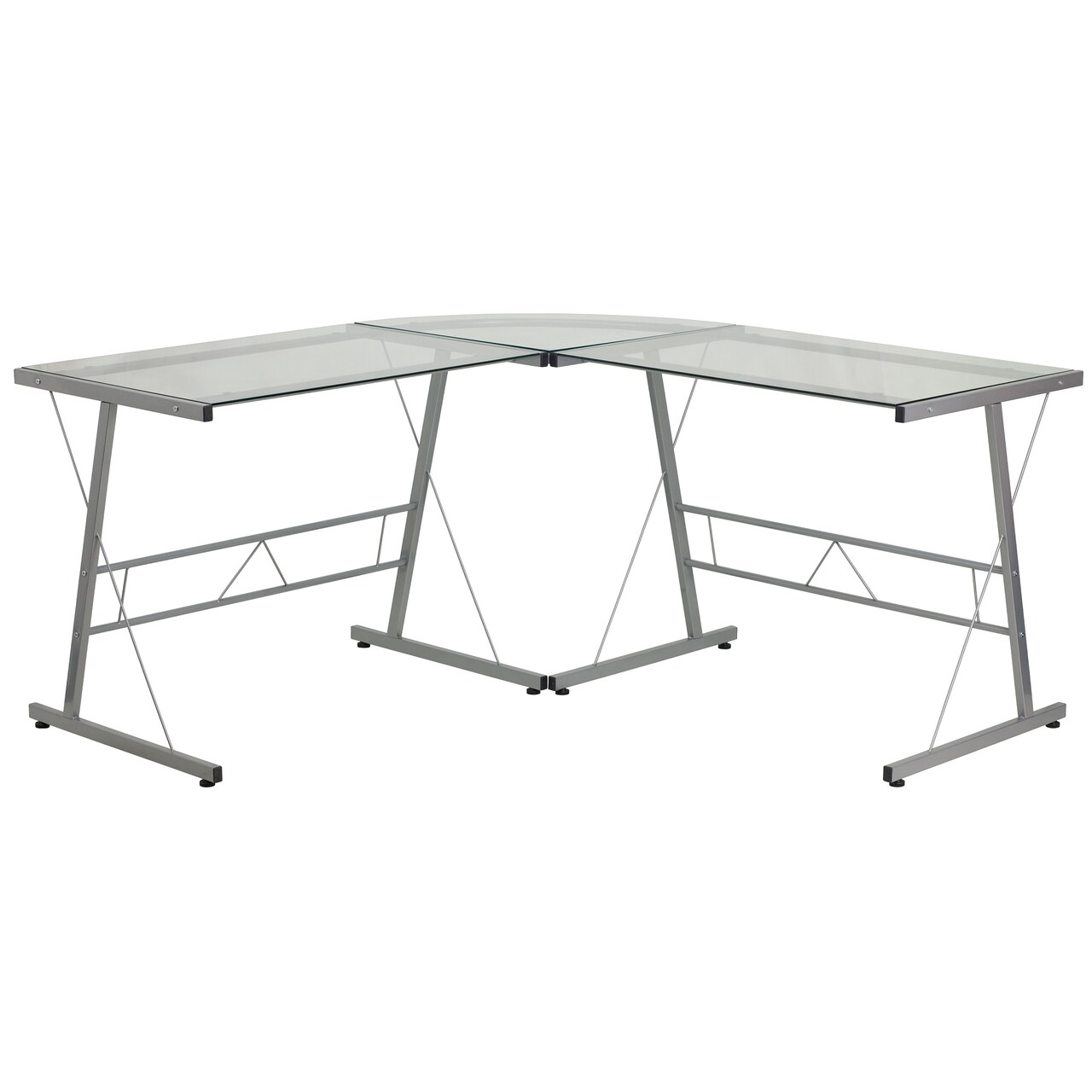 Flash Furniture 83.5" Silver Glass Contemporary Unique L-Shape Computer Desk